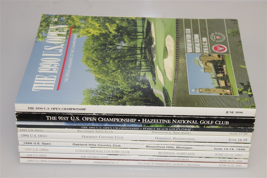 1990 - 1999 US Open Programs Grouping - Victories of Stewart, Els, Janzen Etc. 