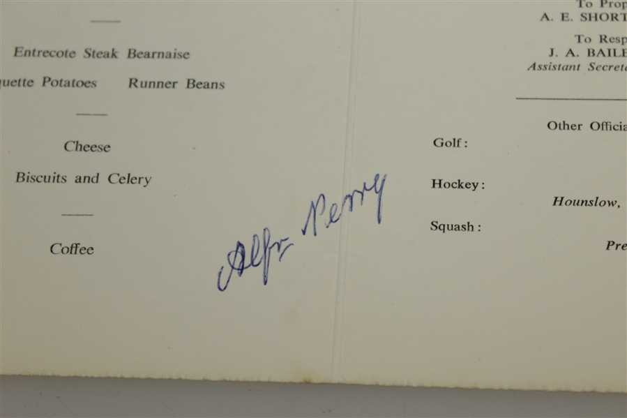 Alf Perry Signed Event Menu - 1935 Open Championship Winner JSA ALOA