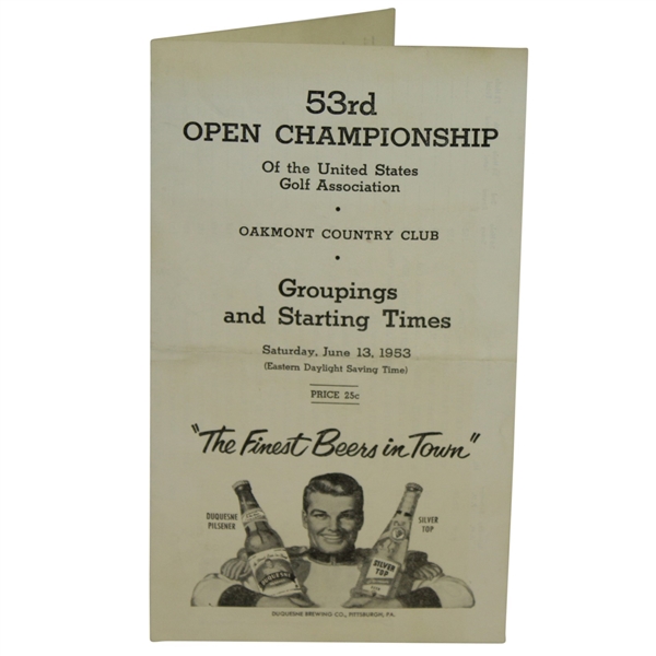 1953 US Open Final Rounds Pairing Sheet - Ben Hogan Win