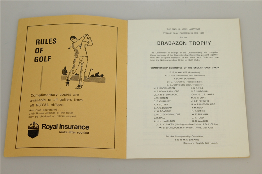 1975 English Open Amateur at Notts Golf Club Program - Sandy Lyle Win