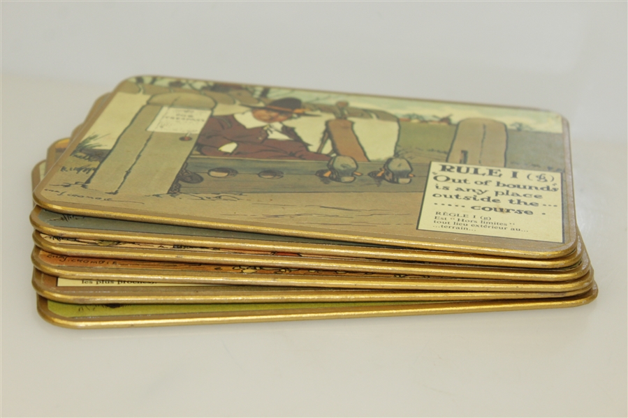 Perrier Golf Rule Coaster Set w/ Illustrations By Charles Crombie - Reproductions of Prints Circa 1905