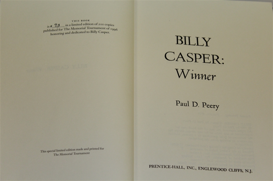 1996 Memorial Tournament Ltd Ed Book Honoring Billy Casper #73/200