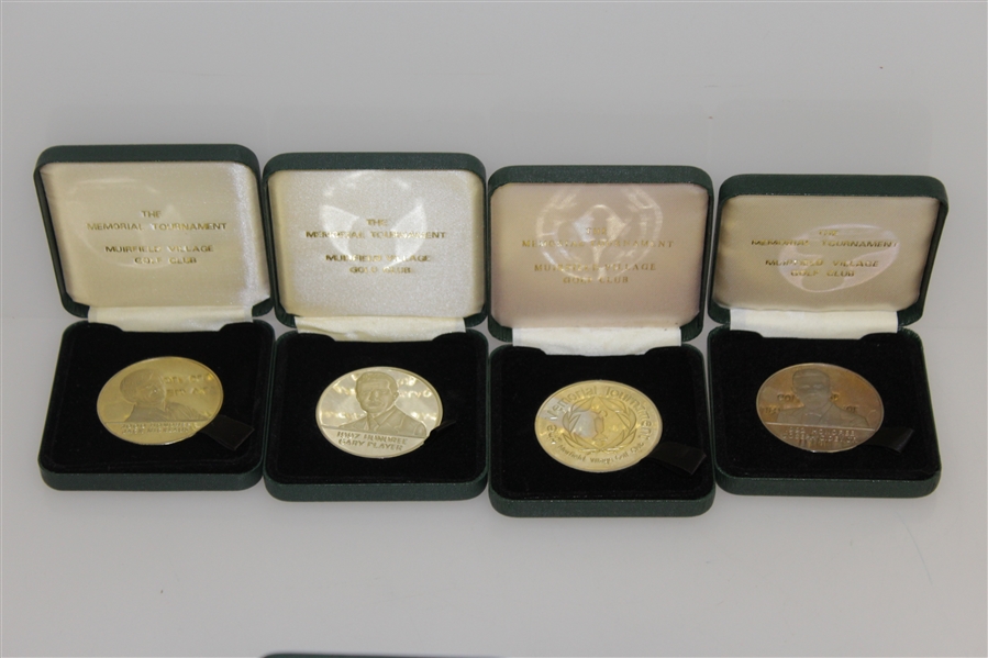 Grouping of Memorial Tournament Honoree Medallion Coins in Leather Boxes - 8 in All
