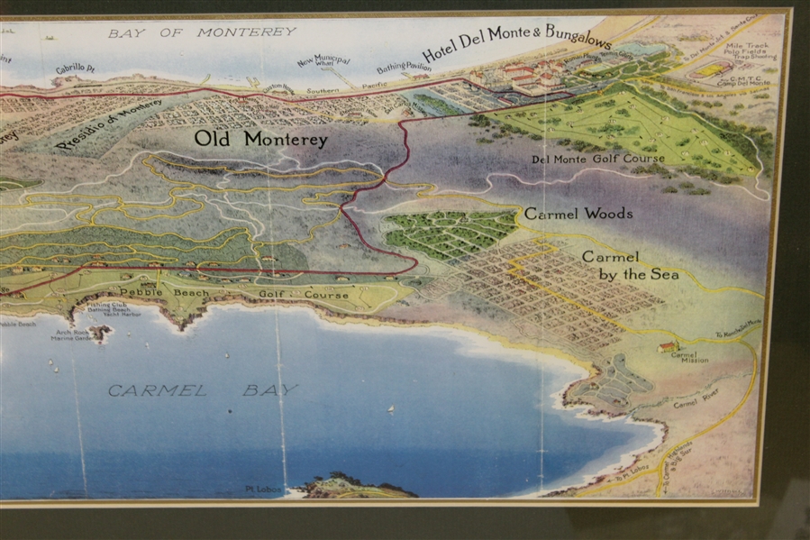 Pebble Beach Cypress Point Framed Vintage Map w/ Monterrey Penninsula