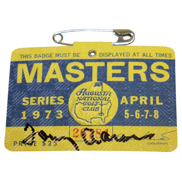 Tommy Aaron Signed 1973 Masters Tournament Badge #26784 JSA #EE96311