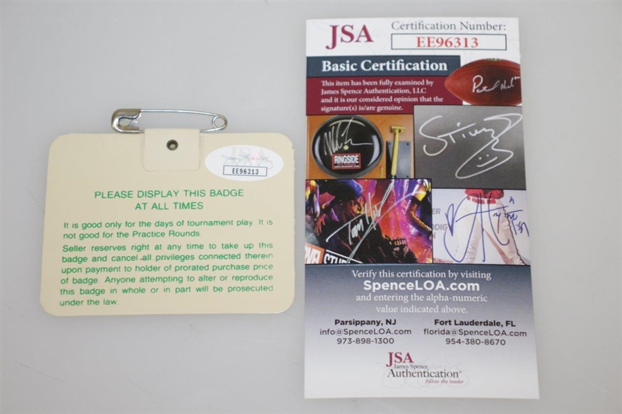 Bernhard Langer Signed 1985 Masters Tournament Badge #X8518 JSA #EE96313