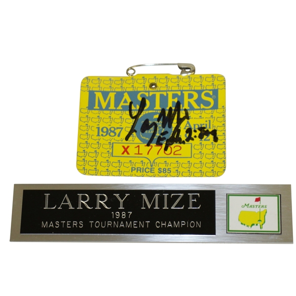 Larry Mize Signed 1987 Masters Tournament Badge #X17702 JSA ALOA