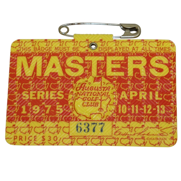 1975 Masters Tournament Series Badge #6377 - Jack Nicklaus' 5th Green Jacket