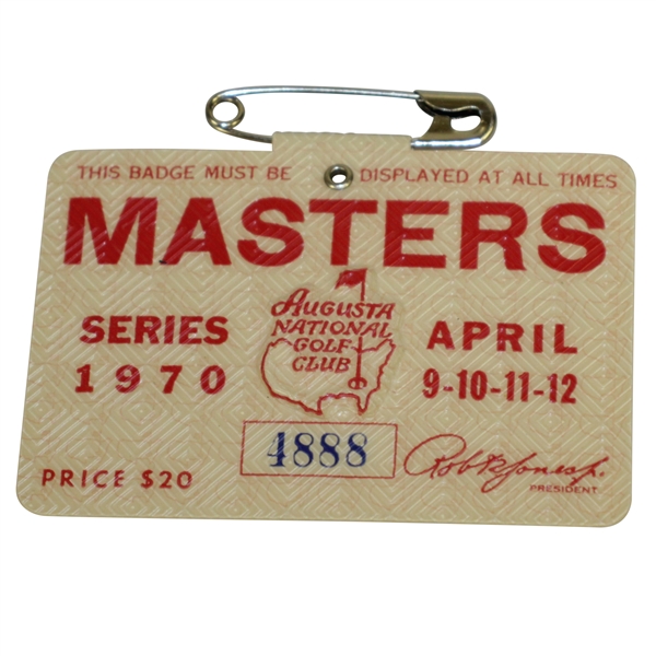 1970 Masters Tournament Series Badge #4888 - Billy Casper Winner