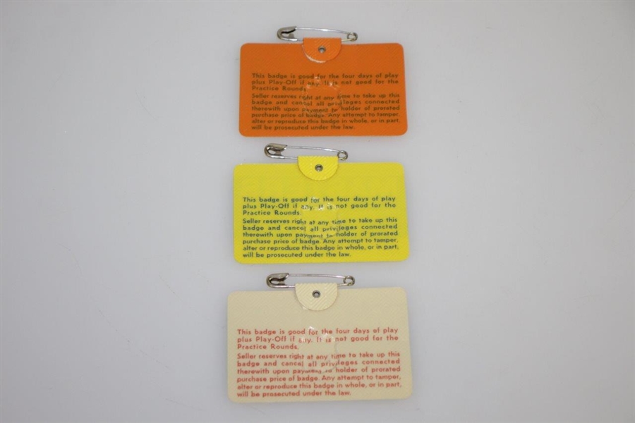 1971, 1973 & 1974 Masters Tournament Series Badges - Coody, Aaron & Player