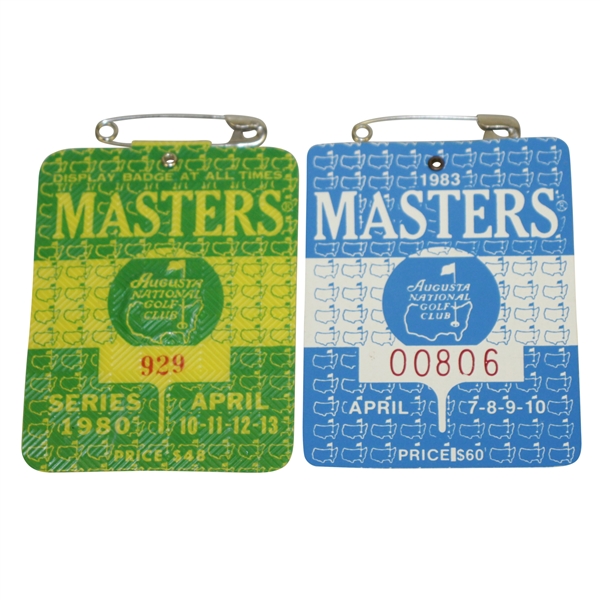1980 & 1983 Masters Tournament Series Badges - Seve Ballesteros Victories