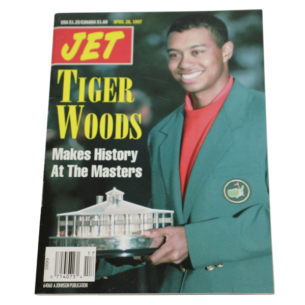 1997 JET Tiger Woods w/ 1st Masters Trophy & Green Jacket Magazine - No Label