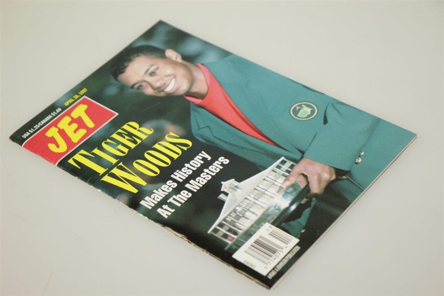 1997 JET Tiger Woods w/ 1st Masters Trophy & Green Jacket Magazine - No Label