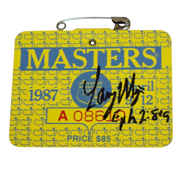Larry Mize Signed 1987 Masters Tournament Badge #A08610 JSA ALOA