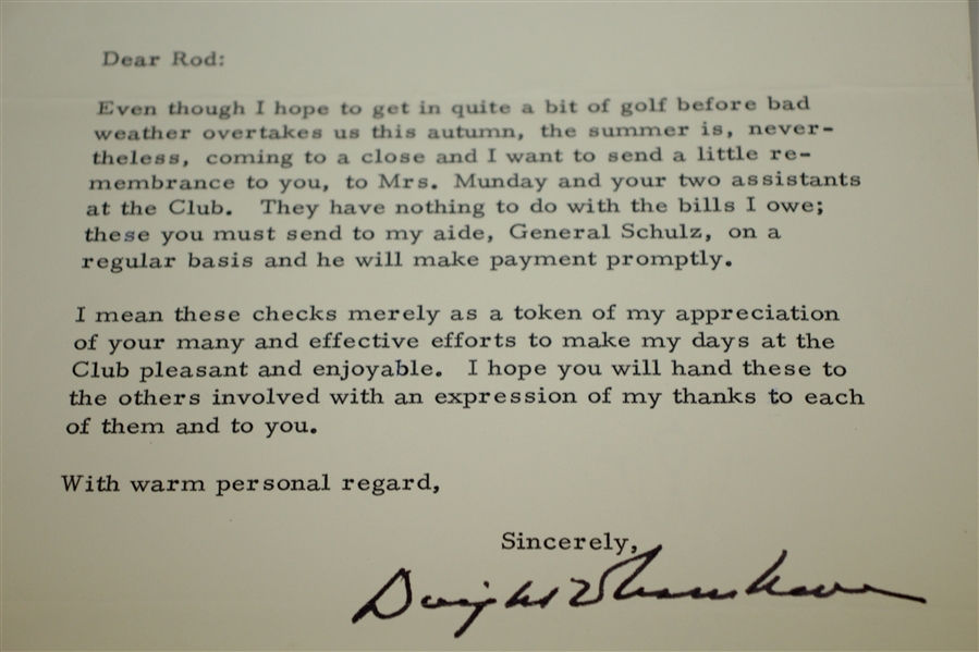 Dwight Eisenhower Signed Letterhead to Munday Explaining Donations to Club JSA ALOA