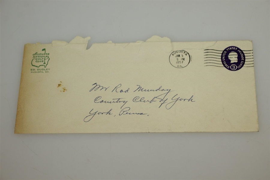 Ed Dudley's Handwritten 1957 Augusta National Stationary Letter to Rod Munday JSA ALOA