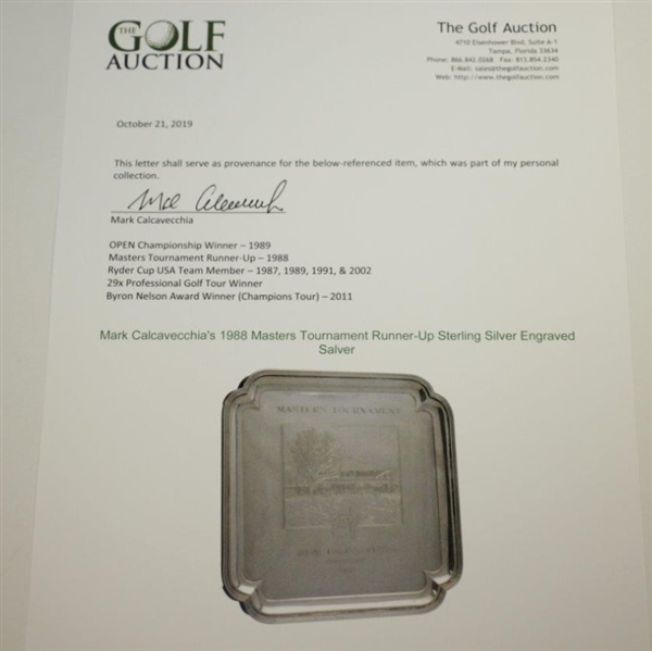 Mark Calcavecchia's 1988 Masters Tournament Runner-Up Sterling Silver Engraved Salver