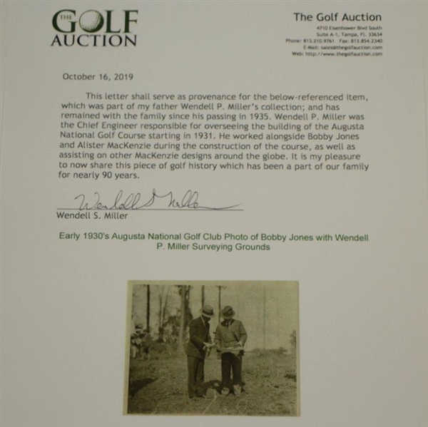 Early 1930's Augusta National Golf Club Type 1 Original Photo of Bobby Jones with Wendell P. Miller Surveying Grounds