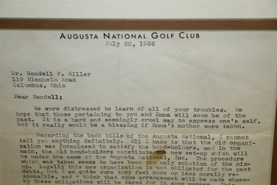 Augusta Nat. Letterhead Dated 1935 - G.M. PJA Berckmans to Course Engineer w/Significant Turf Content JSA ALOA