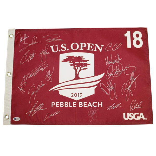 2019 US Open at Pebble Beach Field Signed Flag Beckett #G92993
