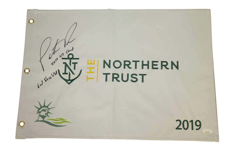 Patrick Reed Signed & Inscribed 2019 Nothern Trust Embroidered Flag JSA #EE39760