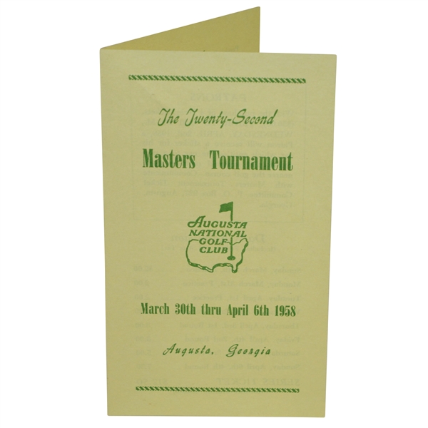 1958 Masters Tournament Brochure - Arnold Palmer 1st Green Jacket