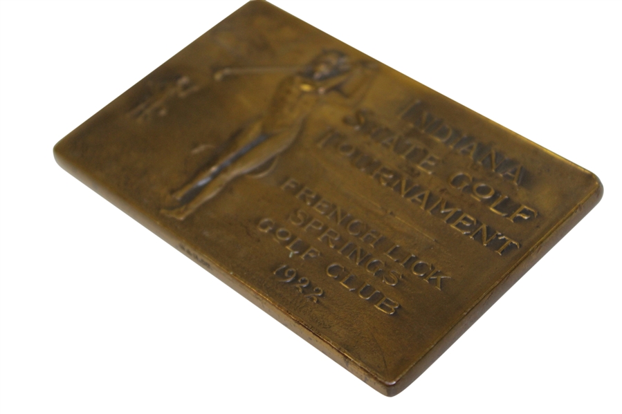1922 Indiana State Golf Tournament Brass Plaque/Paperweight - French Lick Springs Golf Club