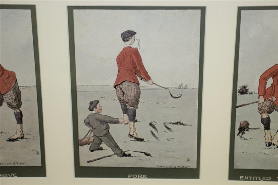 Edmund G. Fuller's Old Time Cartoon Prints in One Frame - 'The First Drive', 'Fore' & 'Entitled To See The Ball'