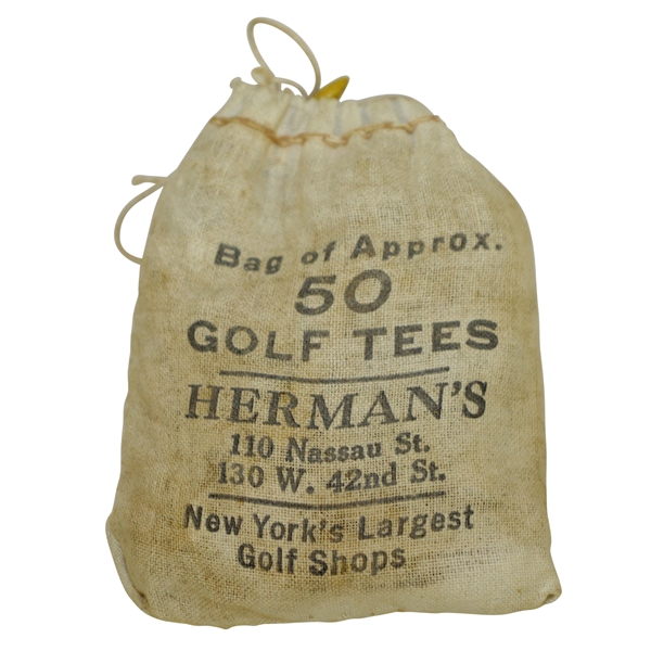 Vintage Herman's Approx 50 Golf Tees Canvas Bag with Tees - New York's Largest - Crist Collection