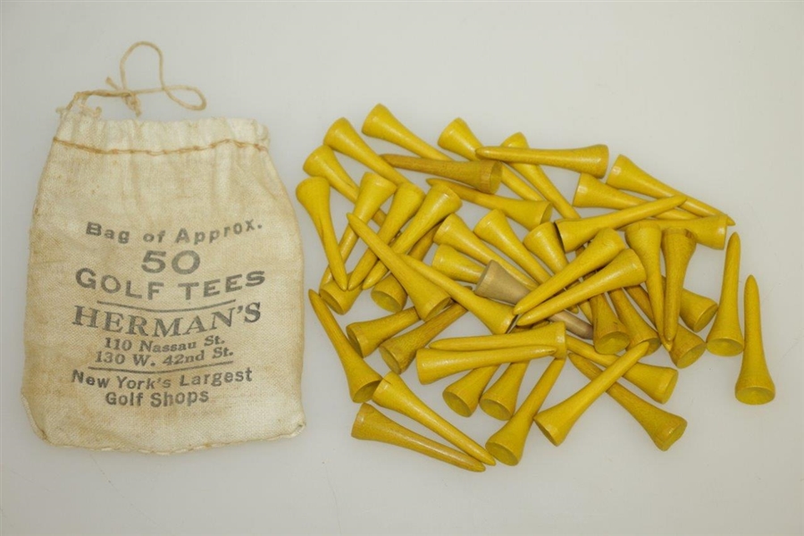Vintage Herman's Approx 50 Golf Tees Canvas Bag with Tees - New York's Largest - Crist Collection