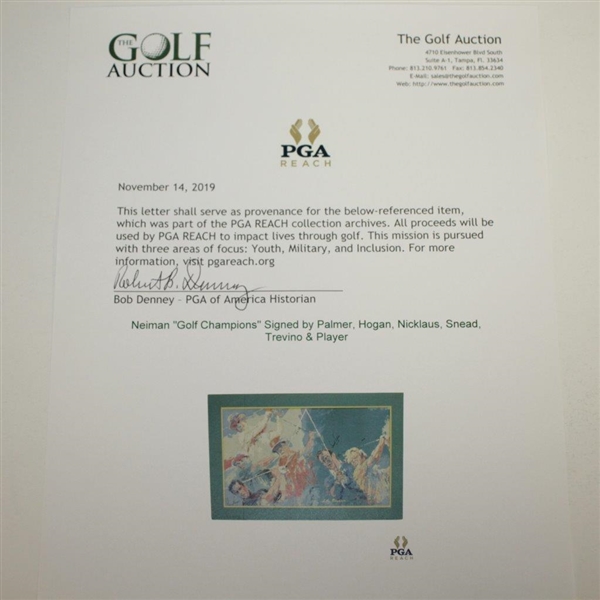 Neiman Golf Champions Signed by Palmer, Hogan, Nicklaus, Snead, Trevino & Player JSA ALOA