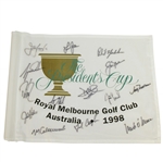 Complete Team Signed 1998 The Presidents Cup at Royal Melbourne Course Flag JSA ALOA