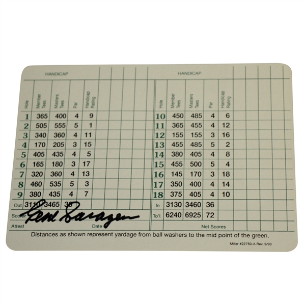 Gene Sarazen Signed Augusta National Golf Club Scorecard JSA ALOA