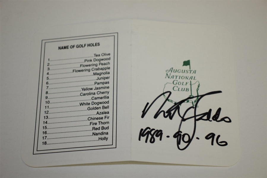 Nick Faldo Signed Augusta National Golf Club Scorecard with Years Won Notation JSA ALOA