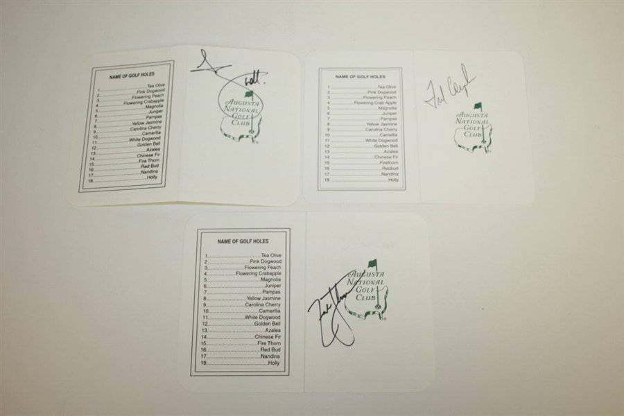 Fred Couples, Adam Scott, & Zach Johnson Signed Augusta National Golf Club Scorecards JSA ALOA