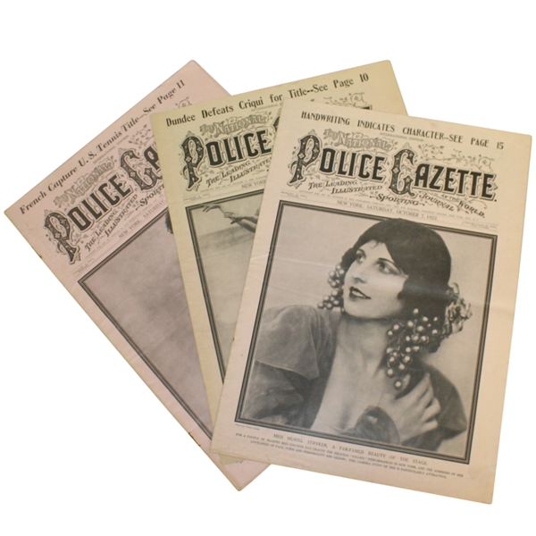 Three Vintage 1920's Police Gazette Illustrated Sports Journals - Bobby Jones Content