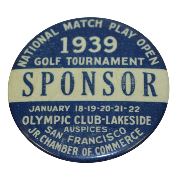 1939 National Match Play Open Tournament Sponsor Badge - Olympic Club-Lakeside