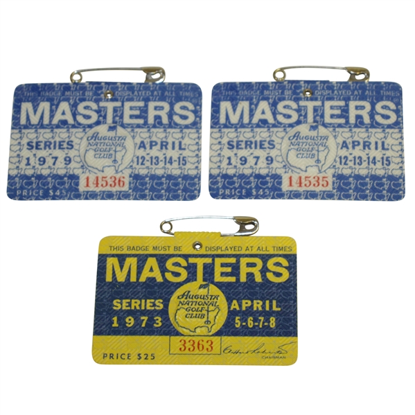 1973 Masters Series Badge #3363 with Two 1979 Masters Series Badges #14536 & #14535