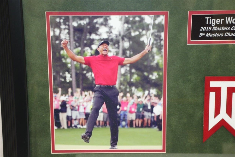 Tiger Woods Signed SI, Custom Painted 2019 Masters Flag, & Photo Framed Display FULL JSA