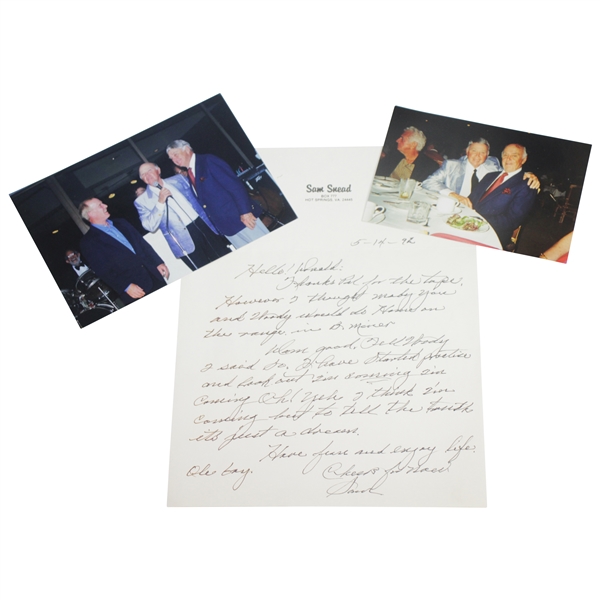 Sam Snead Signed Hand-Written Letter to Don Cherry with Two Photos JSA ALOA