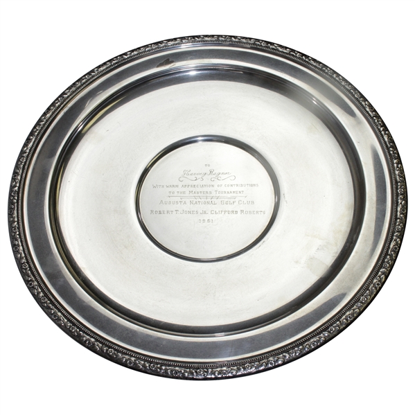 1961 Masters Silver Plate Gifted to Harvey Raynor from Bobby Jones & Clifford Roberts for Masters Contribution