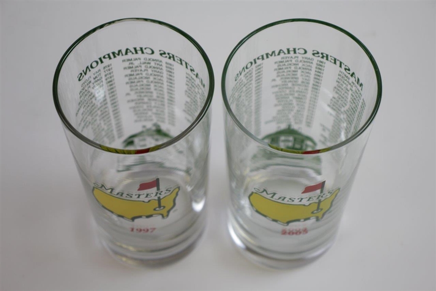 1997 & 2005 Masters Tournament Commemorative Champions Glasses - Woods Wins
