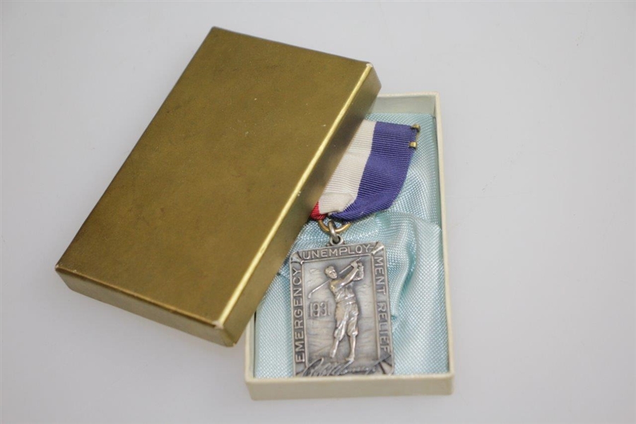 1931 Bobby Jones 'Emergency Unemployment Relief' Sterling Silver Medal with Original Box
