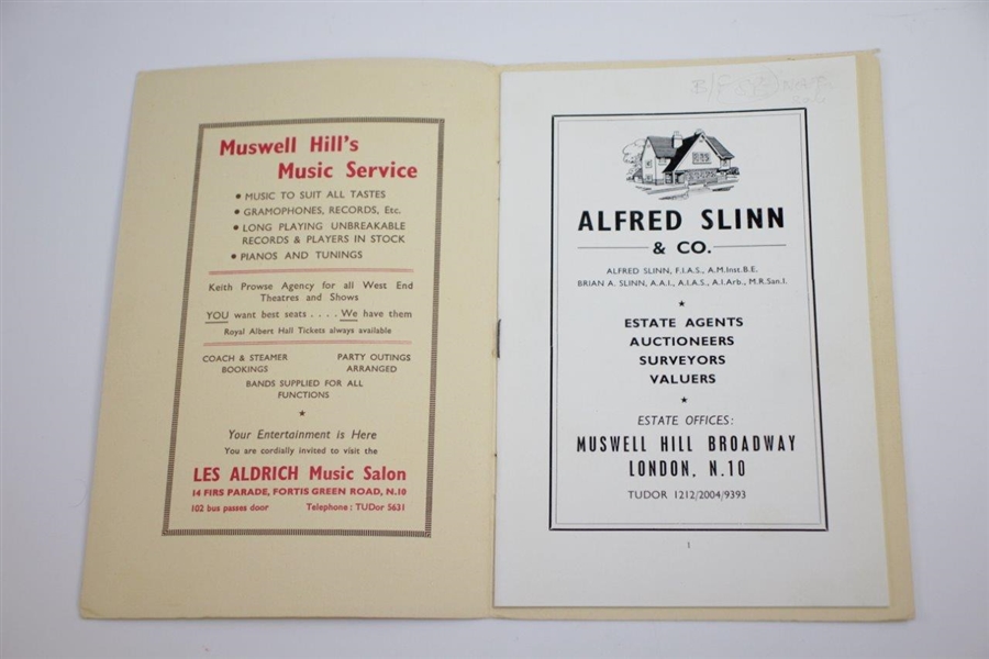 1951 Muswell Hill Golf Club Official Handbook by Robert Browning