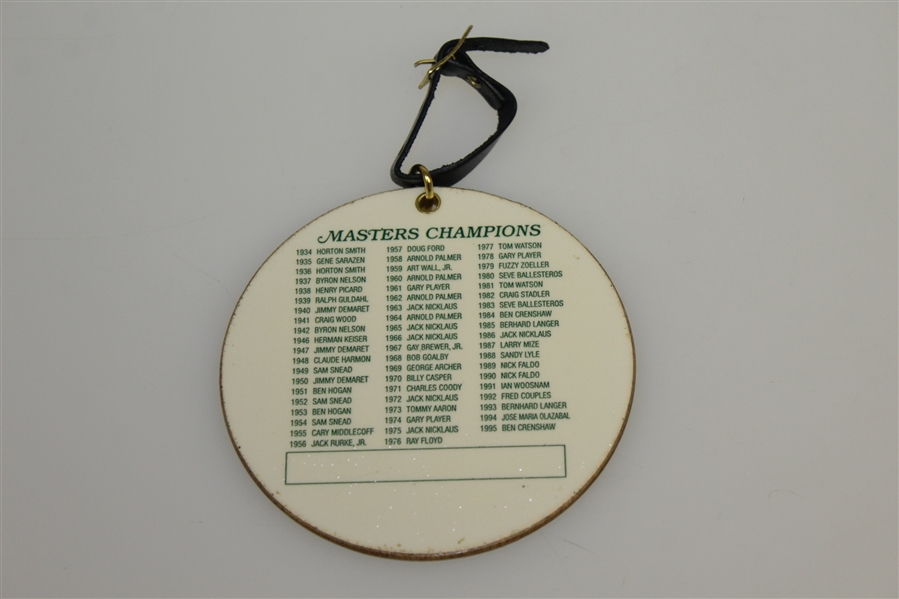 1996 Masters Rectangular Bag Tag Logo on Front & List of Champions Through 1995 on Reverse