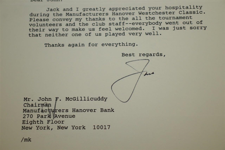 Jack Nicklaus Signed Personal Letter Thanking Golf Tournament For Hospitality in 1987 JSA ALOA