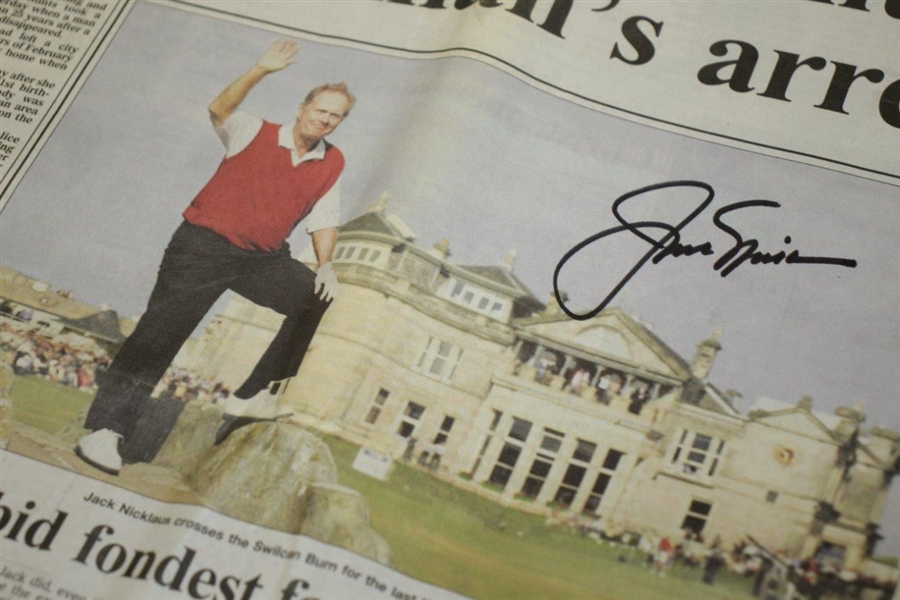 Jack Nicklaus Signed Final Open Championship Pose on Swilken Bridge Newspaper JSA ALOA