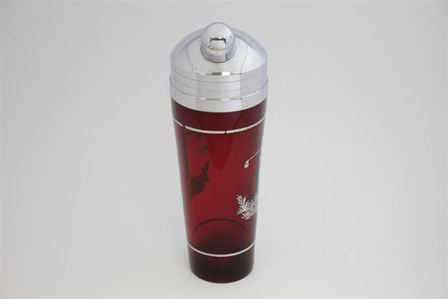 Red Glass Sterling Silver Golfer Overlay Cocktail Shaker with Cover
