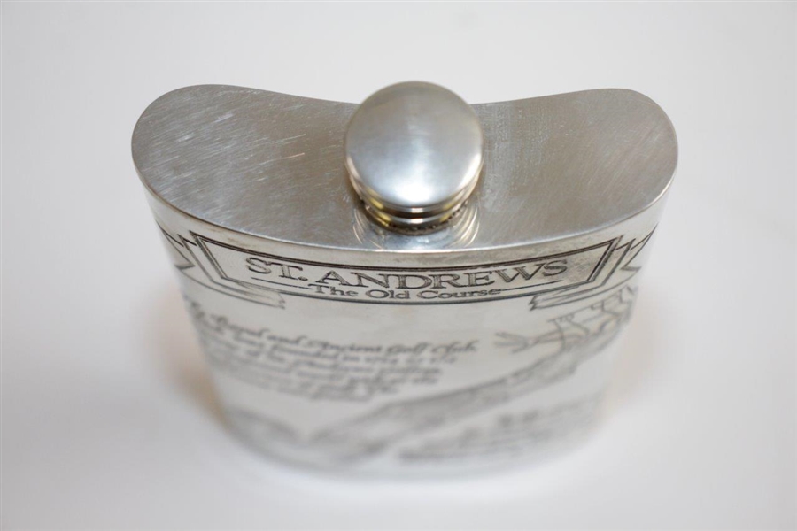 St. Andrews 'The Old Course' Pewter Flask with Course Layout - Excellent Condition