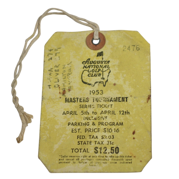 1953 Masters Tournament SERIES Badge #2476 with Original String